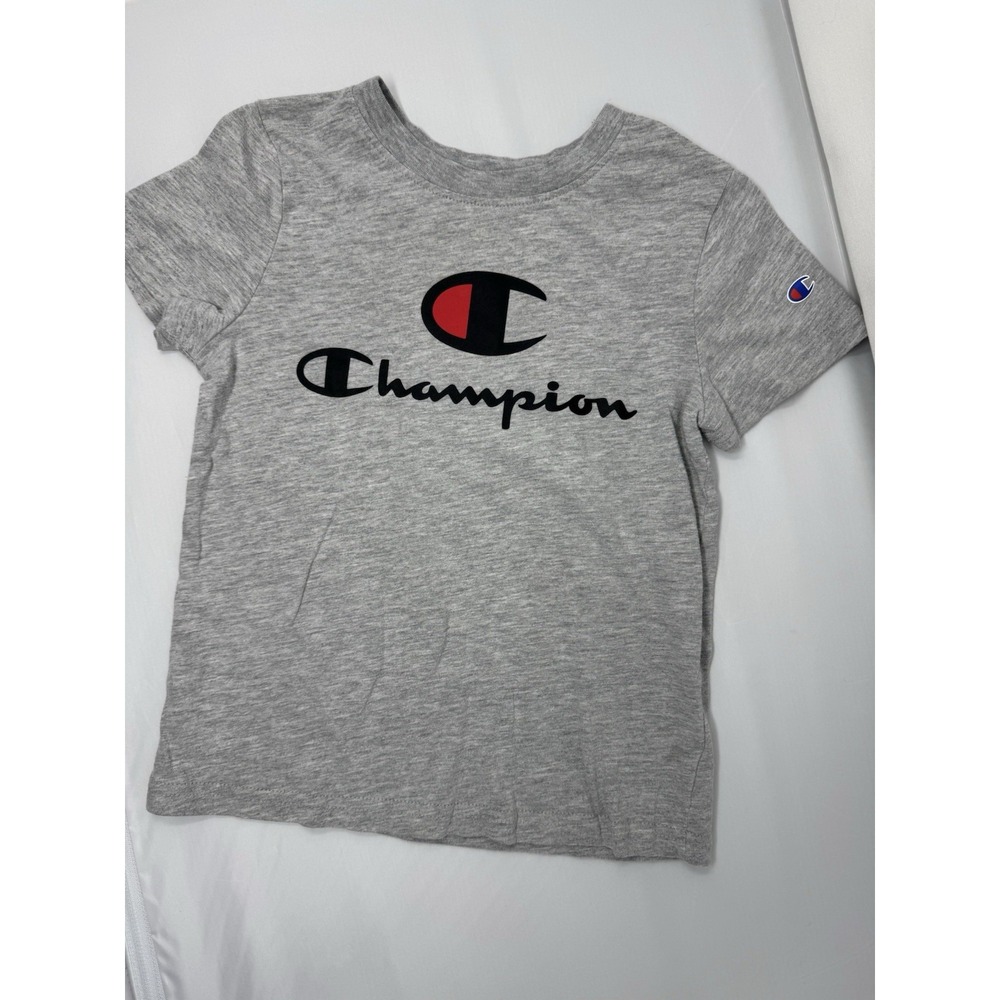Champion Shirt Kids 6/7 Gray Spellout Classic Logo Crew Neck Short Sleeve